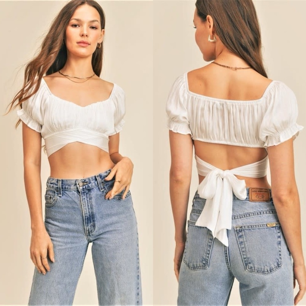 Saint + Secrets Elegant White Tie-Back Crop Top